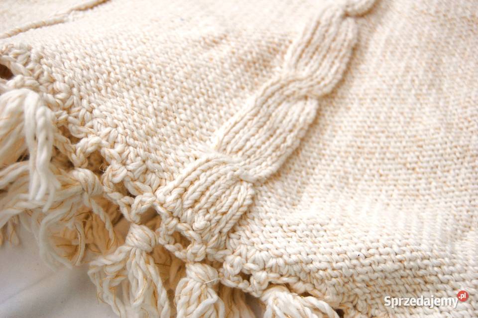 Poncho ponczo damskie kremowobiałe Portugalia brązowy/beżowy