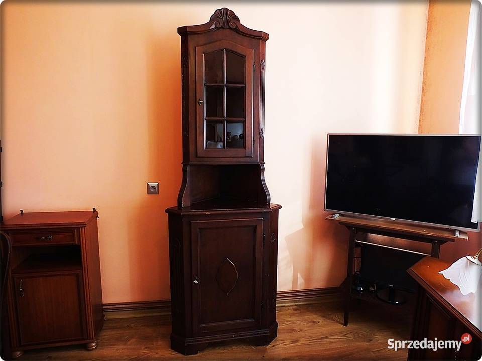 Stara Szafka narożna drewniana rzeźbiona Witryna