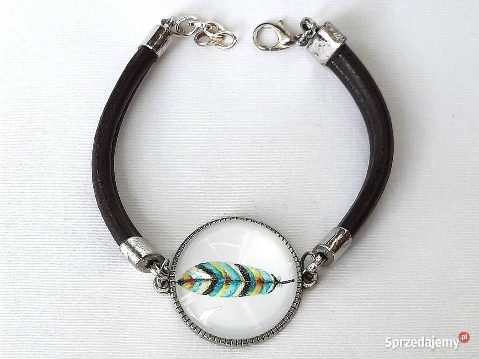 Bransoletka grafika pod szkłem miętowe piórko Łódź