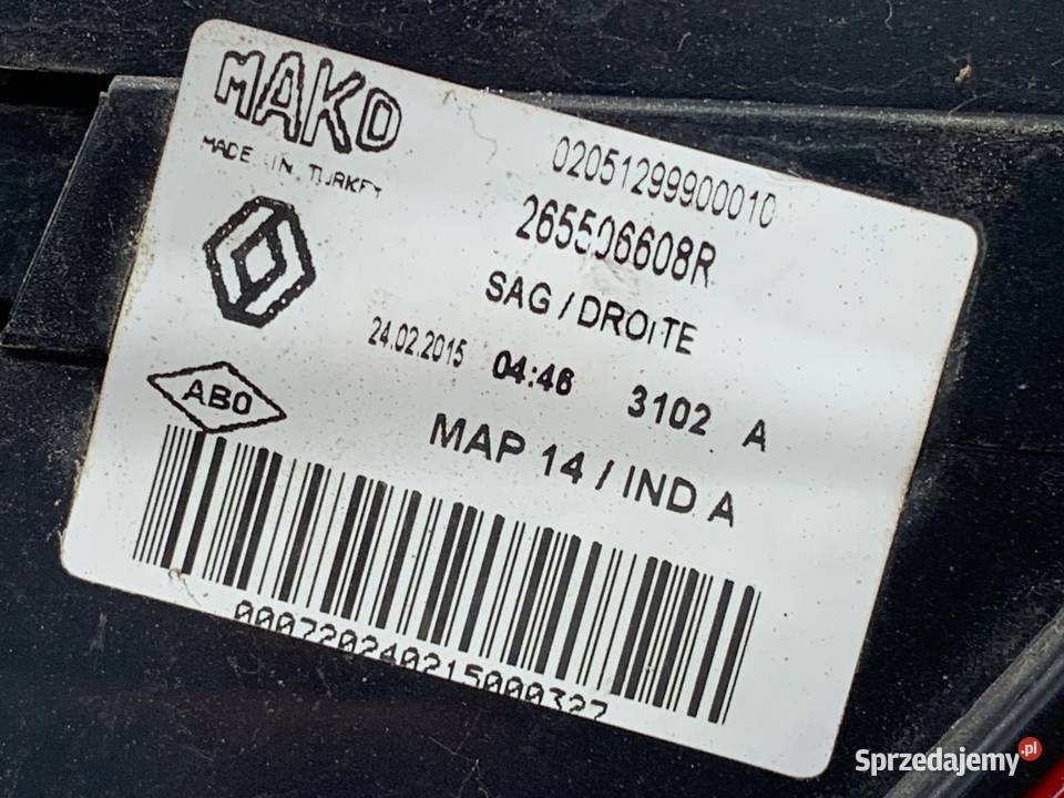 LAMPA PRAWY TYŁ RENAULT CLIO IV 265506608R