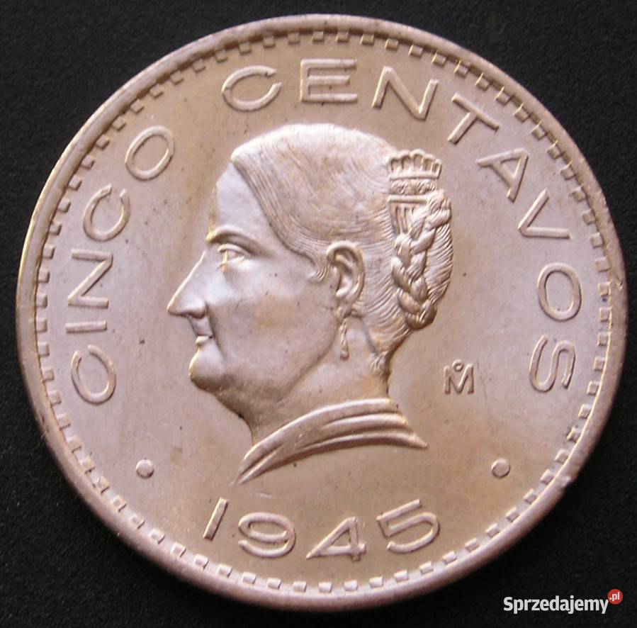 MEKSYK 5 CENTAVOS 1945 STAN MENNICZY Antyki, Sztuka, Kolekcje Łódź sprzedam