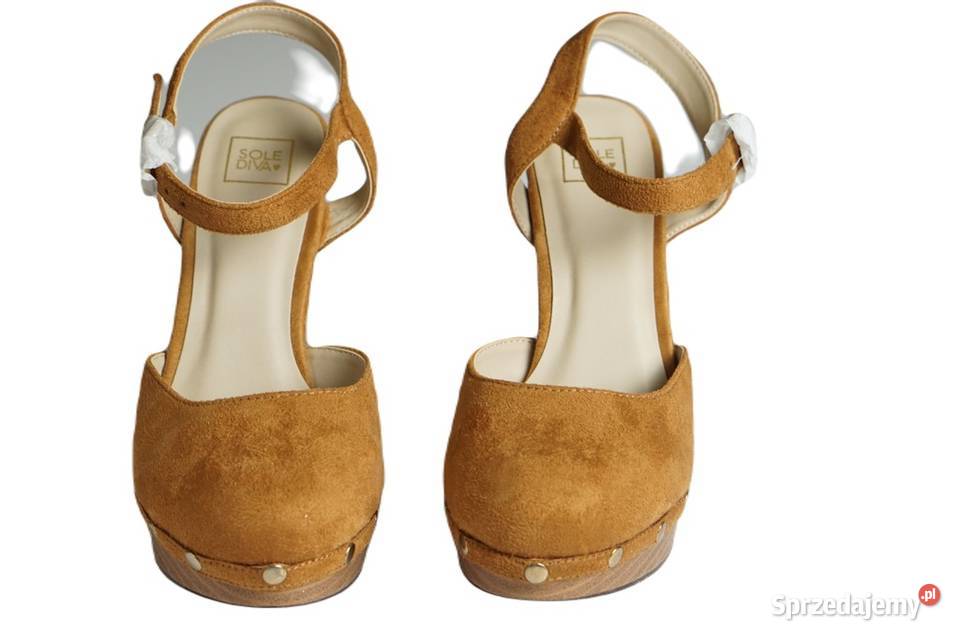 39 Zamszowe czółenka obcas 12 koniak Sole Diva Czółenka Gaszowice