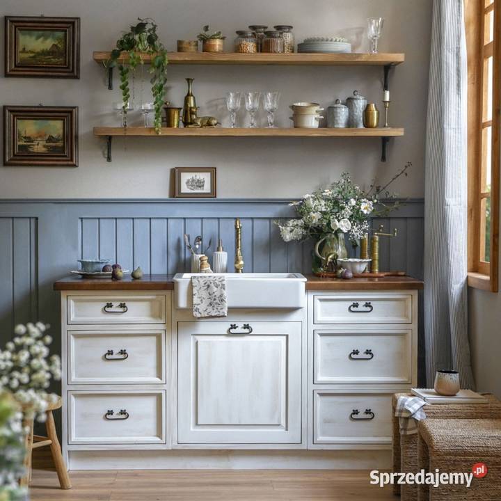 Biała kuchnia drewniana w starym stylu Maków Podhalański