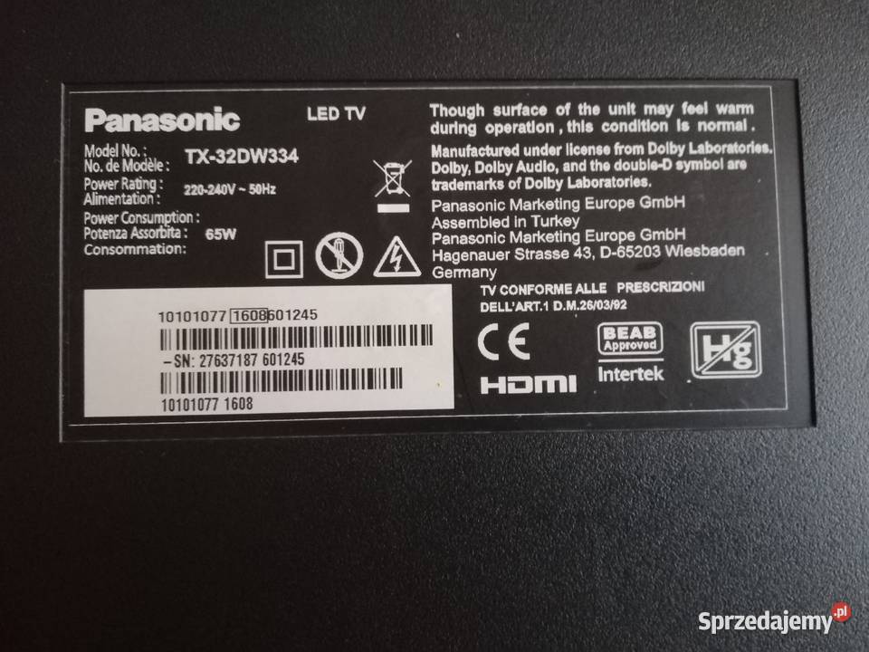 Sprzedam używany telewizor Panasonic TX32DW334 Panasonic Nowy Tomyśl