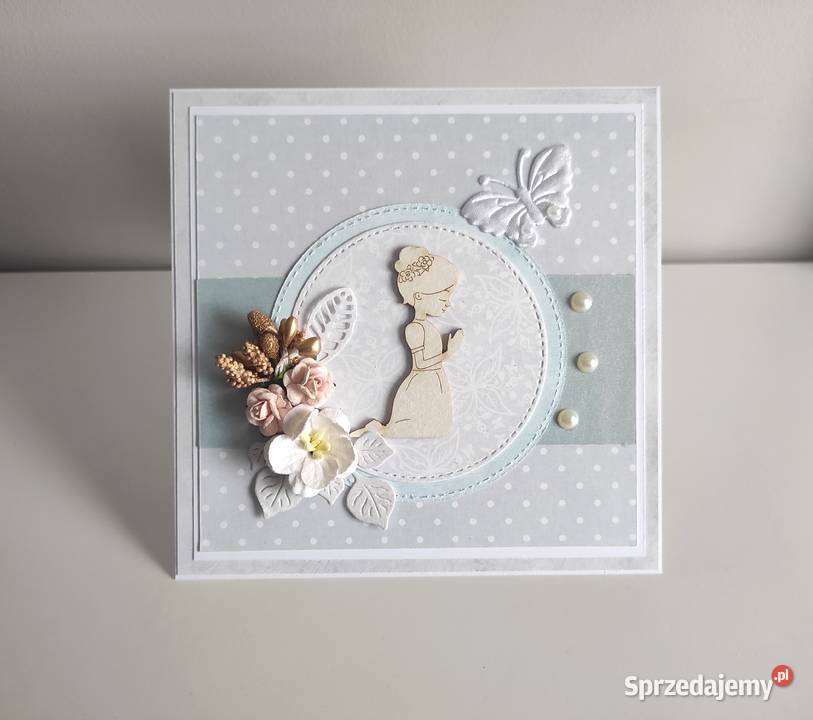 Kartka ręcznie robiona Komunia Święta handmade Łódź