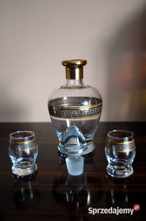 ładna złocona szklana karafka i dwa kieliszki śląskie Będzin