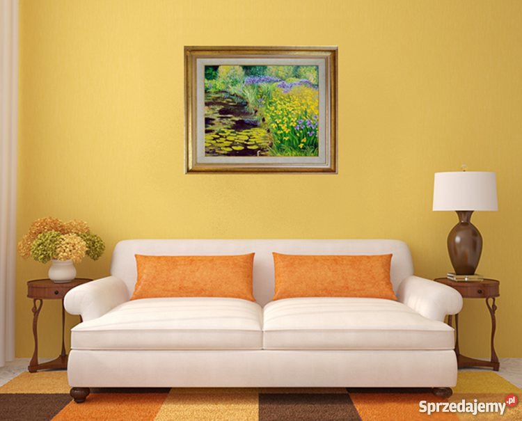 Obraz olejny Irysy wodą odcienie zieleni