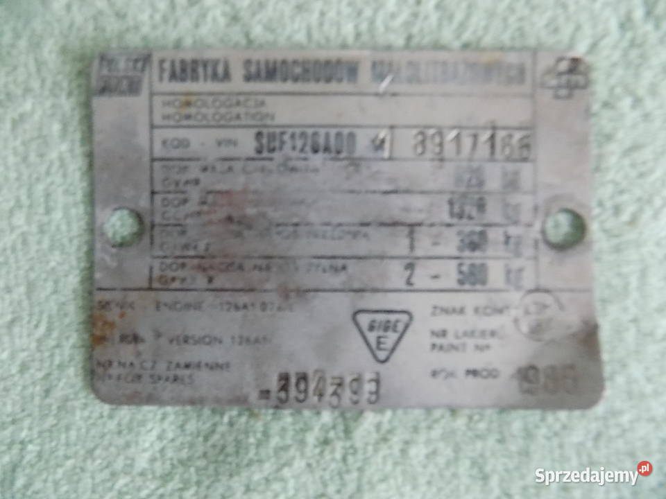 Tabliczki znamionowe FIAT 126p 1981 i 1986r Andrychów