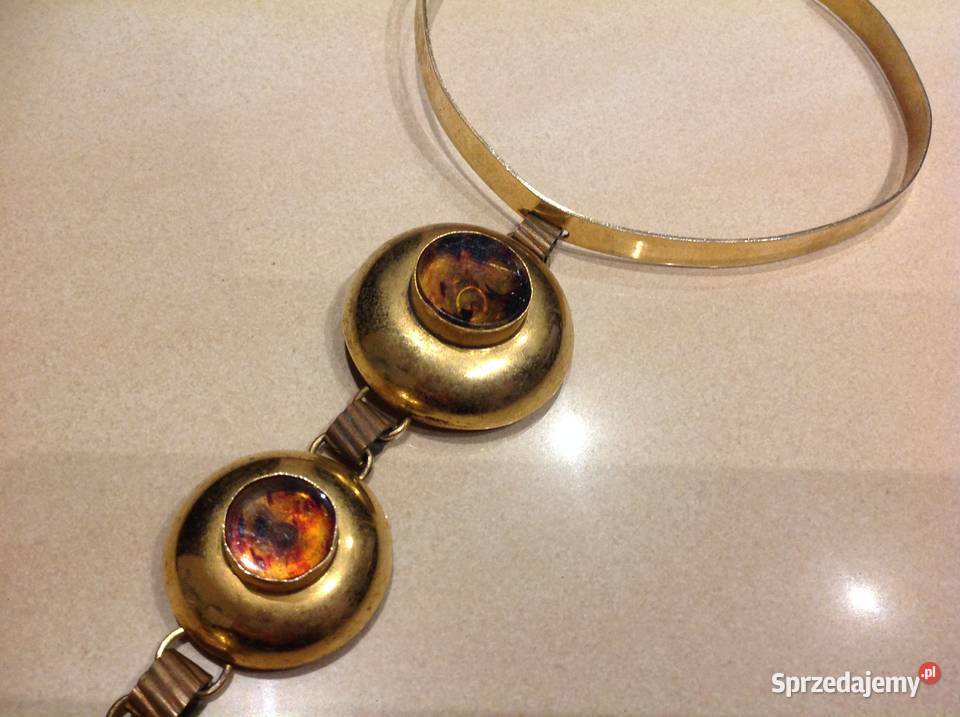Choker Naszyjnik Pozłacany z Bursztynem Stary Nowa Sól