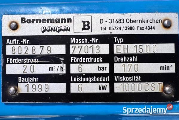 Pompa śrubowa ślimakowa spożywcza Bornemann EH