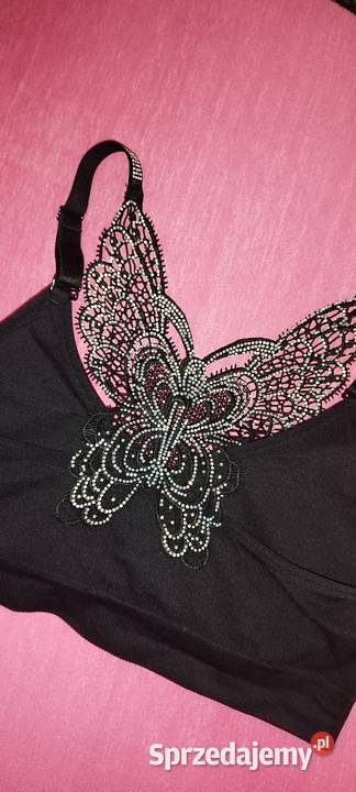 Top czarny cyrkonie motyl ramiączka czarny Sulmierzyce