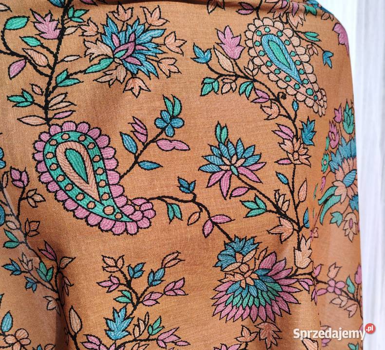 Duża kolorowa chusta pomarańczowa floral kwiaty Pozostałe Szczecin