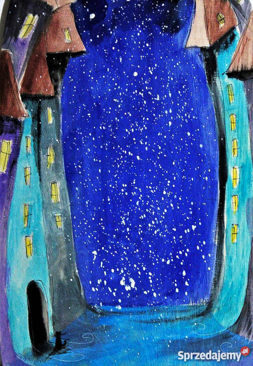 Obraz Uliczka malowany na drewnie w kształcie