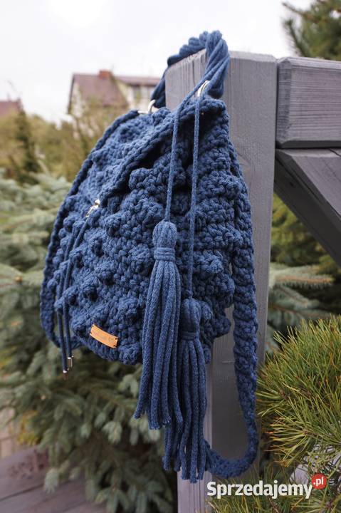 Plecak torebka ze sznurka bawełnianego handmade 34cm Torby i torebki mazowieckie Józefów