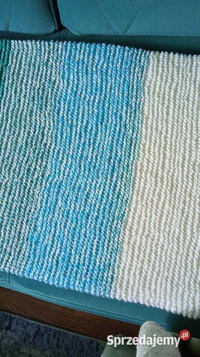 DUŻY CIEPŁY PLED Z WŁÓCZKI moje rękodzieło Piła sprzedam