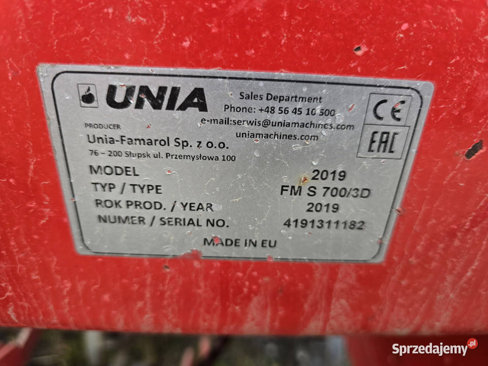 Agregat siewny talerzowy UNIA FM s7003 D 2019 r nieuszkodzony Czarne