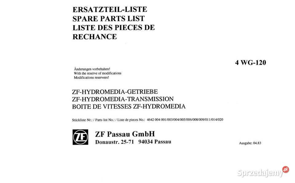 ZF 4wg120 skrzynia biegów katalog częscinaprawa Kielce