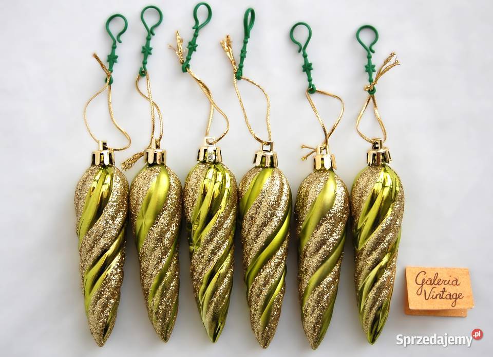 Bombki plastikowe sople limonkowozielone złoty