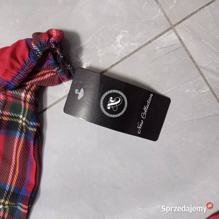 CZERWONA SUKIENKA W KRATĘ Z WIĄZANIEM Fabbricato Kamień Pomorski sprzedam