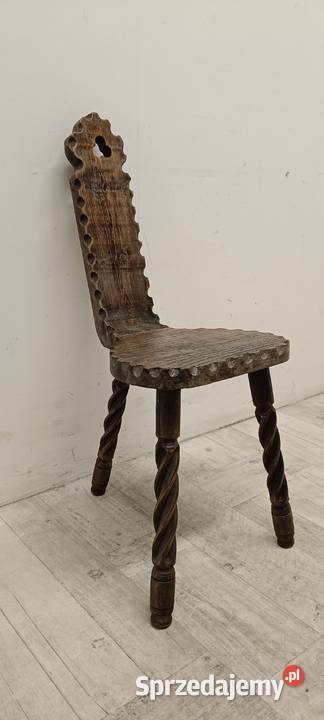 krzesło rzeźbione artystyczne stare drewniane łódzkie