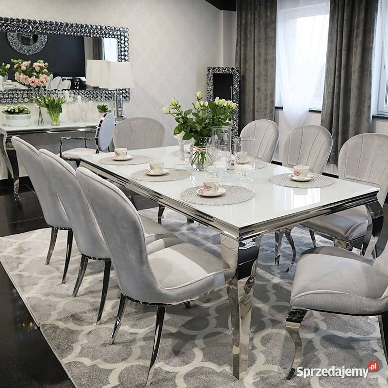 Stół glamour Ludwik 180 Szklany Biały Czarny Warszawa