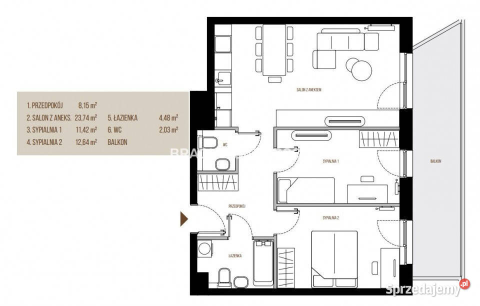 sprzedaży mieszkania 6246m2 3 pokoje Kraków małopolskie