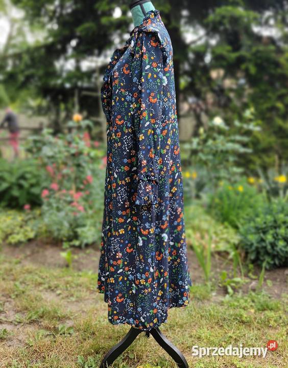 Sukienka HM 44 XXL wiskoza granatowa w kwiaty Spódnice i sukienki sprzedam