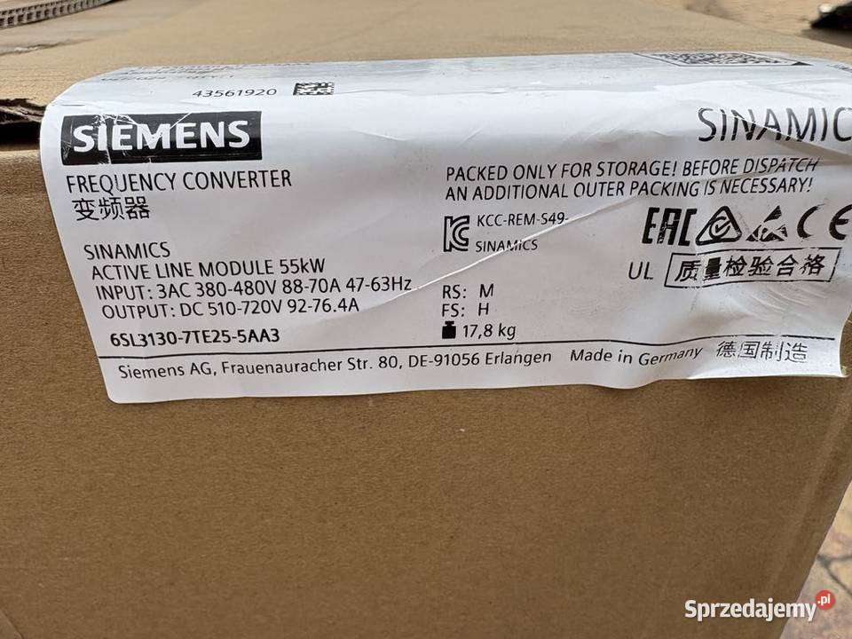 Siemens 6SL31307TE255AA3 Active Line Module 55kW Warszawa sprzedam