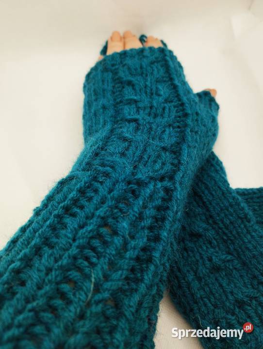 Długie turkusowe mitenki rękawiczki przed łokieć Dla kobiet Olsztyn