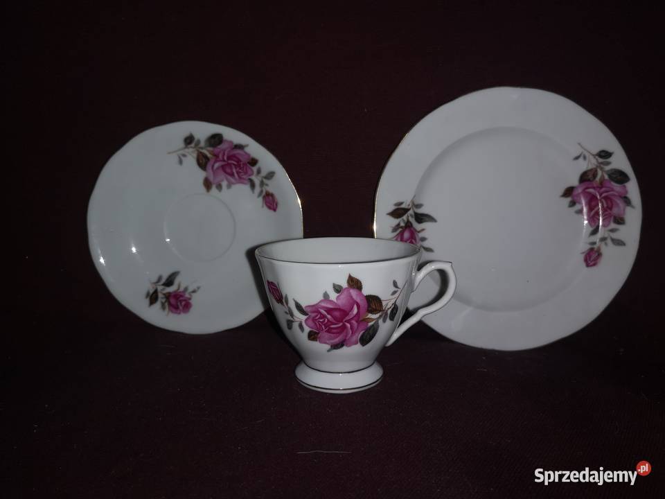 Filiżanka i talerzyk deserowy z różami Made in Gdańsk