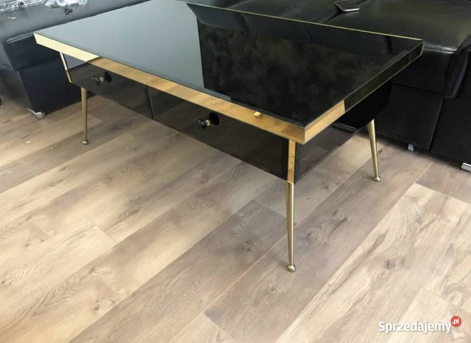 Stolik Kawowy GLAMOUR 100x60 Złote Lustro Czarny Kępno