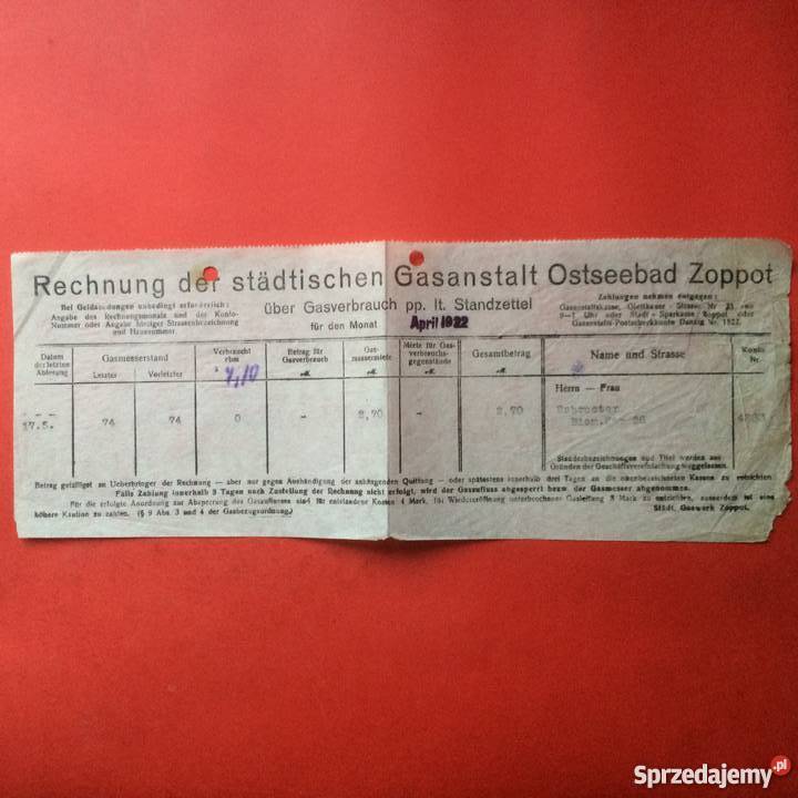 869 Rachunek Miasta i Pokwitowania Zoppot zachodniopomorskie