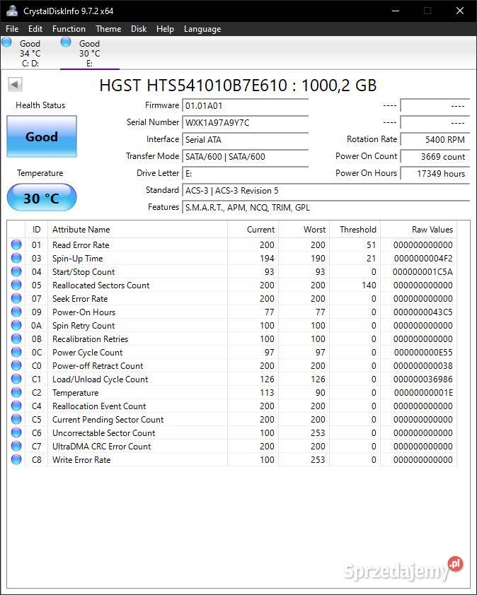 HGST HTS541010B7E610 1TB 25 HDD SATA III 5400RPM SATA wielkopolskie Poznań sprzedam