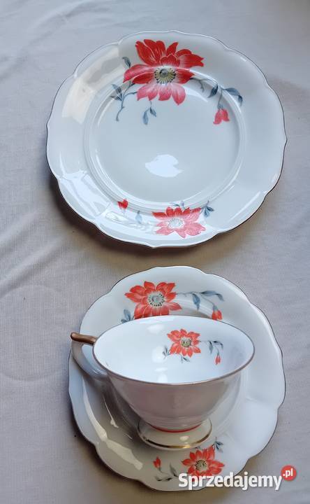 Zestaw śniadaniowy art deco Seltmann Weiden Porcelana i szkło wielkopolskie Koźminek