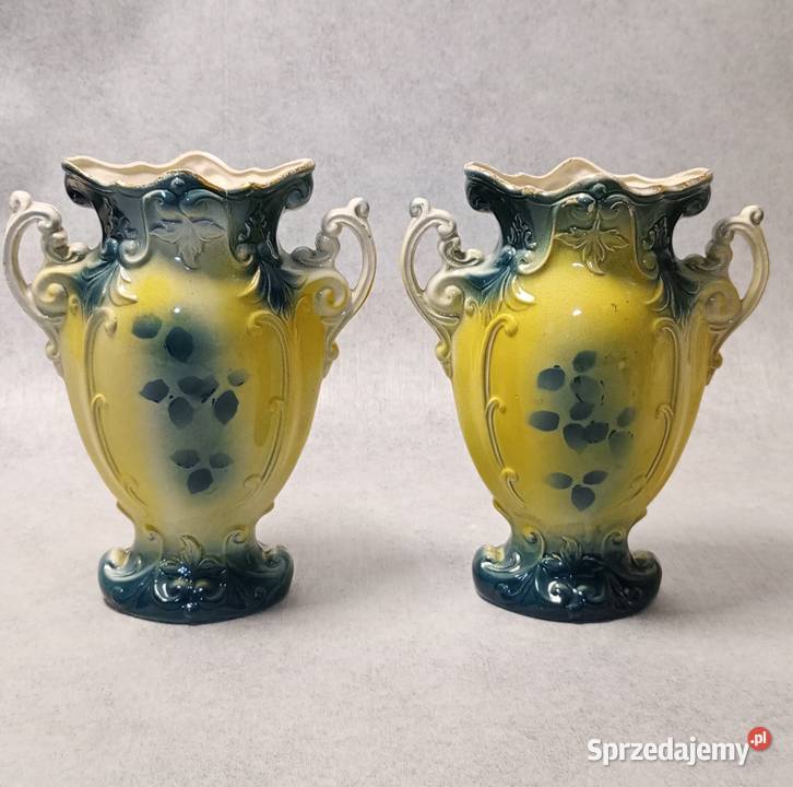 Para Wazonów Rocaille Ręcznie Malowane Złocenia Porcelana i szkło Szczecin