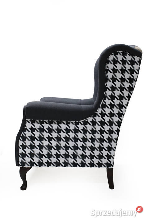 Fotel Uszak Nowoczesny Czarno Biały Welurowy wielkopolskie Kazimierz Biskupi