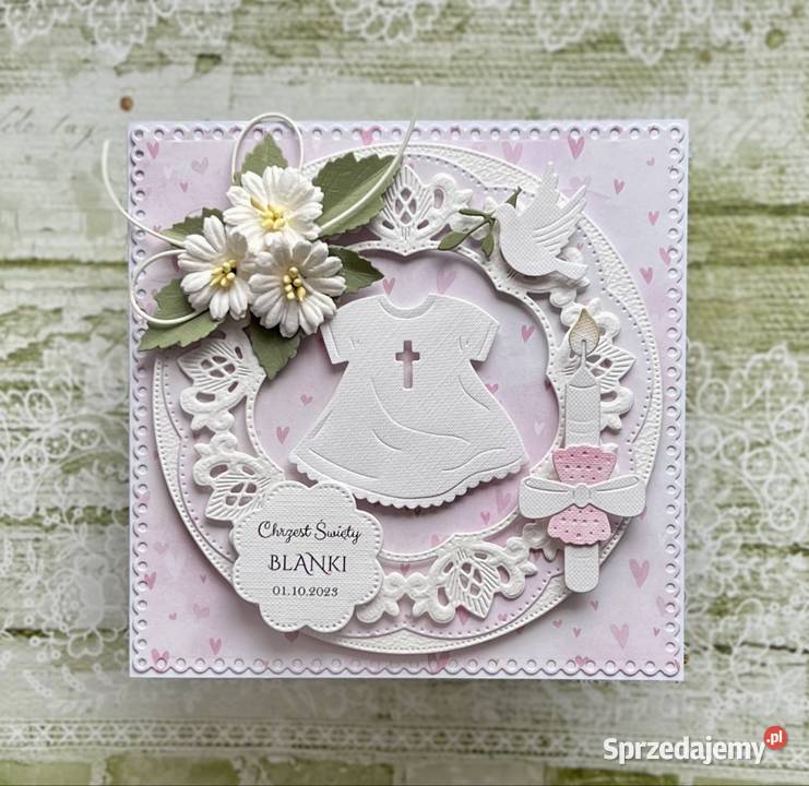 Kartka na Chrzest dziewczynki ręcznie robiona w podkarpackie