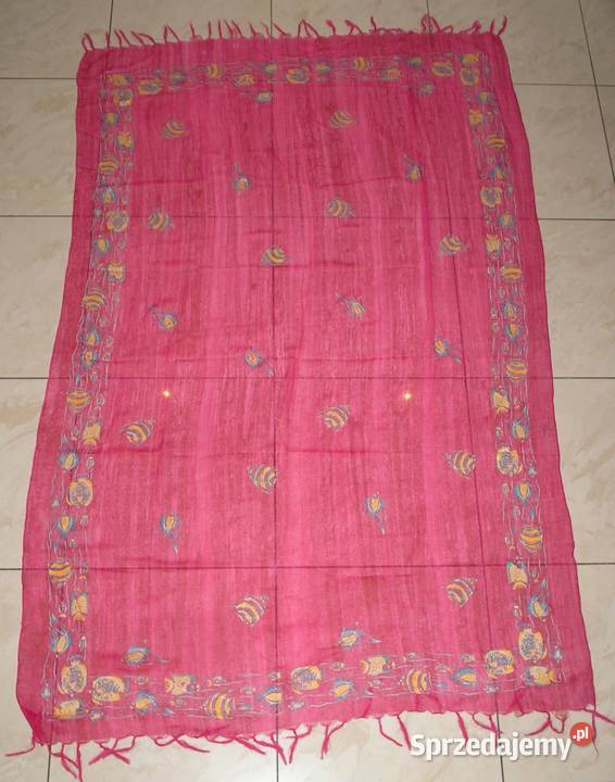 Różowe pareo z frędzlami chusta w rybki 165 x małopolskie Kraków