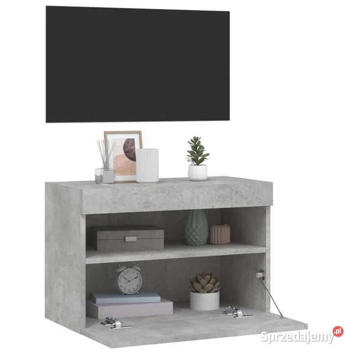 Ścienna szafka TV z LED szarość betonu 60x30x40 RTV Warszawa
