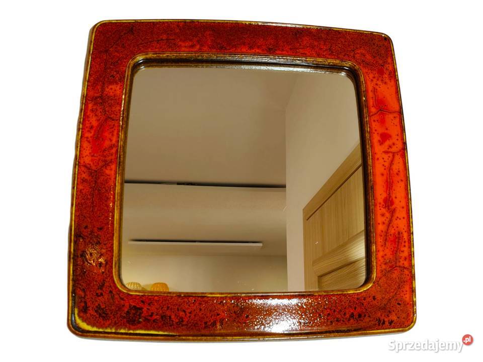 Lustro lata 60 ceramika szkliwiona 42 x 42 Kalisz