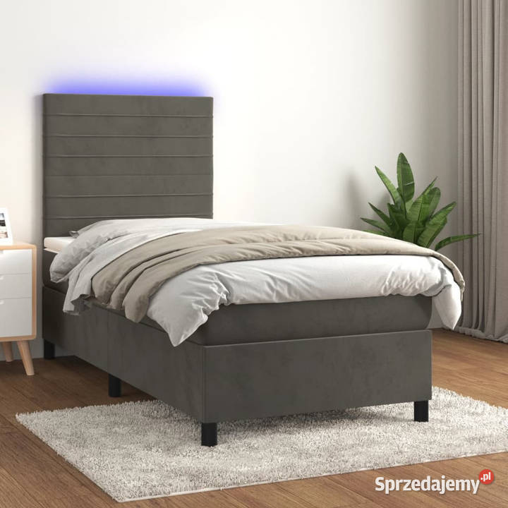 Łóżko kontynentalne z materacem i LED szary 128cm Warszawa