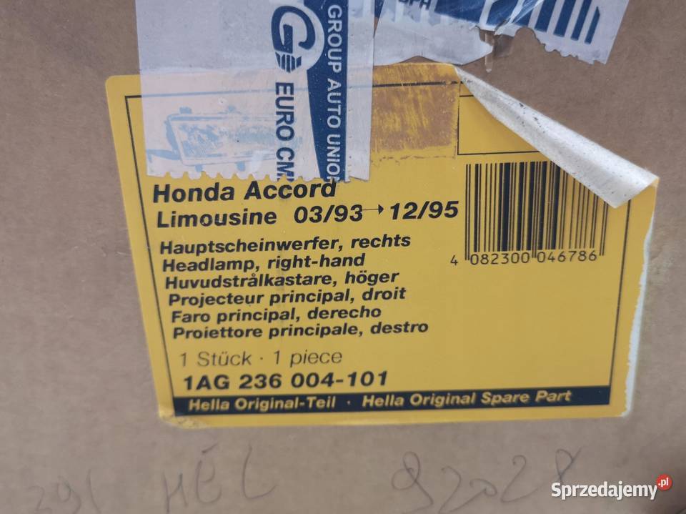 LAMPA PRAWY PRZÓD HONDA ACCORD 9396 NOWA HELLA
