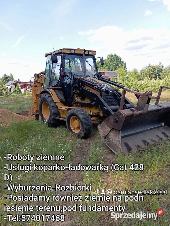 Usługi koparkoładowarką Cat 428D Pustków