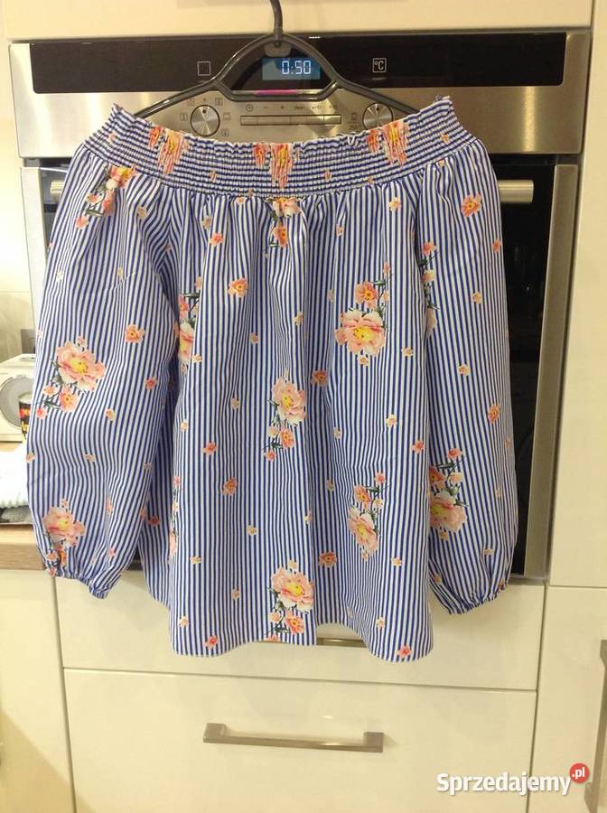Bluzka Chiszpanka XS S niebieskie paski nowa biały Nowa Sól sprzedam