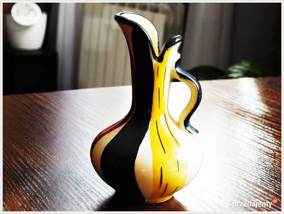Stary kolorowy wazonik ceramiczny Sygnowany z Żary