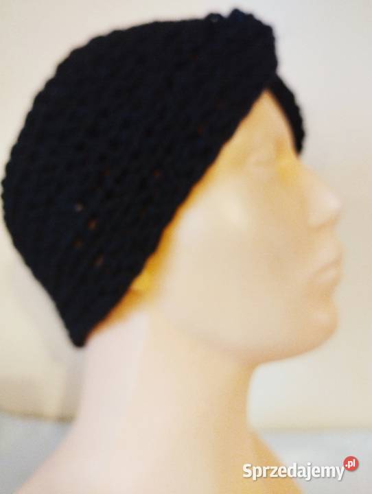 Opaska na głowę turban 100 wełna kolor czarny Olsztyn