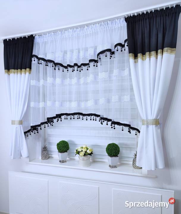 Firana Gotowa biała z markizety z czarnymi dolnośląskie Kłodzko