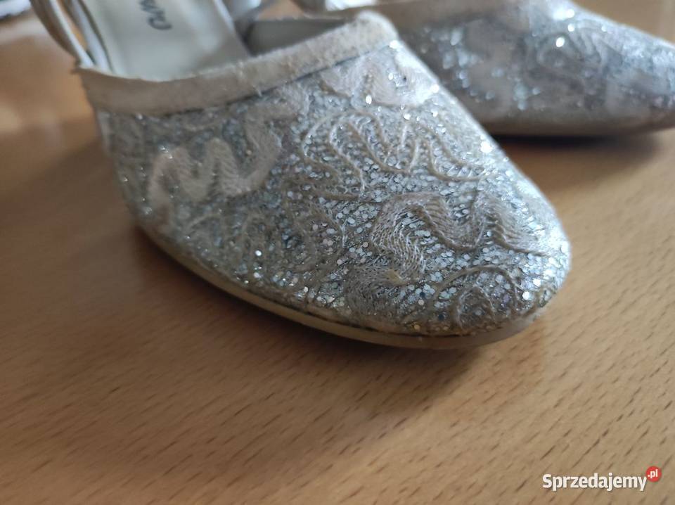 srebrne brokatowe vintage ślubne wizytowe buty Kielce sprzedam