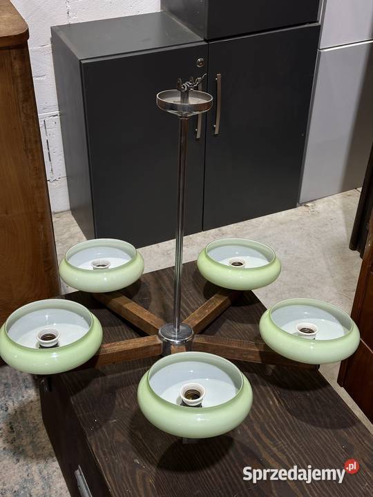 Żyrandol vintage PRL Art Deco 5ramienny zielone Wrocław
