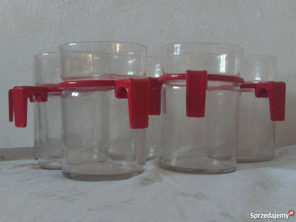 HUTA WOŁOMIN szklanki z uchwytem plastikowym PRL mazowieckie